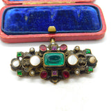Austro Hungarian Sterling Silver Emerald Paste Brooch Antique Victorian c1860