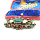 Austro Hungarian Sterling Silver Emerald Paste Brooch Antique Victorian c1860