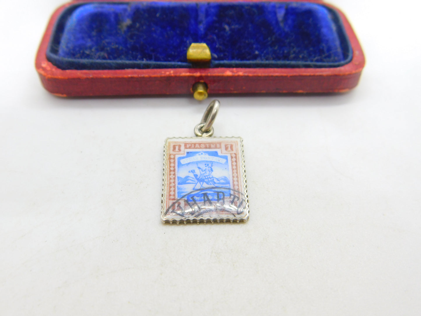 Edwardian .800 Silver & Enamel Sudanese Postage Stamp Souvenir Charm c1910