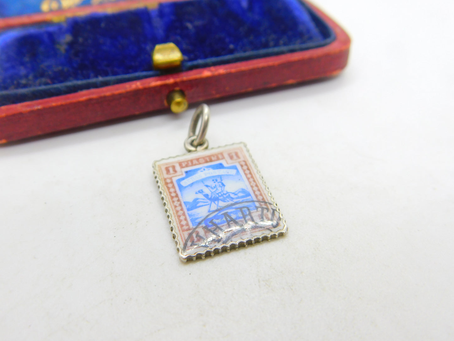 Edwardian .800 Silver & Enamel Sudanese Postage Stamp Souvenir Charm c1910