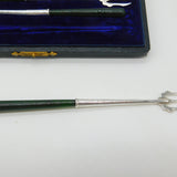 Boxed Set of Edwardian Sterling Silver & Nephrite Jade Pastry Forks Antique 1909