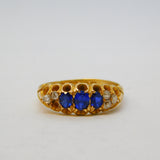 Victorian 18ct Gold, Sapphire & Diamond Boat Ring Antique 1876 Birmingham
