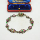 Austro Hungarian Emerald and Amethyst Paste Sterling Silver Bracelet Antique c1860