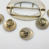 Edwardian Sterling Silver Guilloche Enamel Buckle & Button Set 1909 Antique