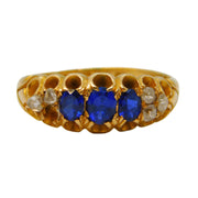 Victorian 18ct Gold, Sapphire & Diamond Boat Ring Antique 1876 Birmingham
