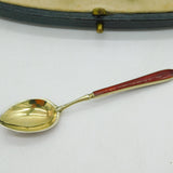 Boxed Set of Sterling Silver & Enamel Teaspoons Antique 1930 Birmingham Deco