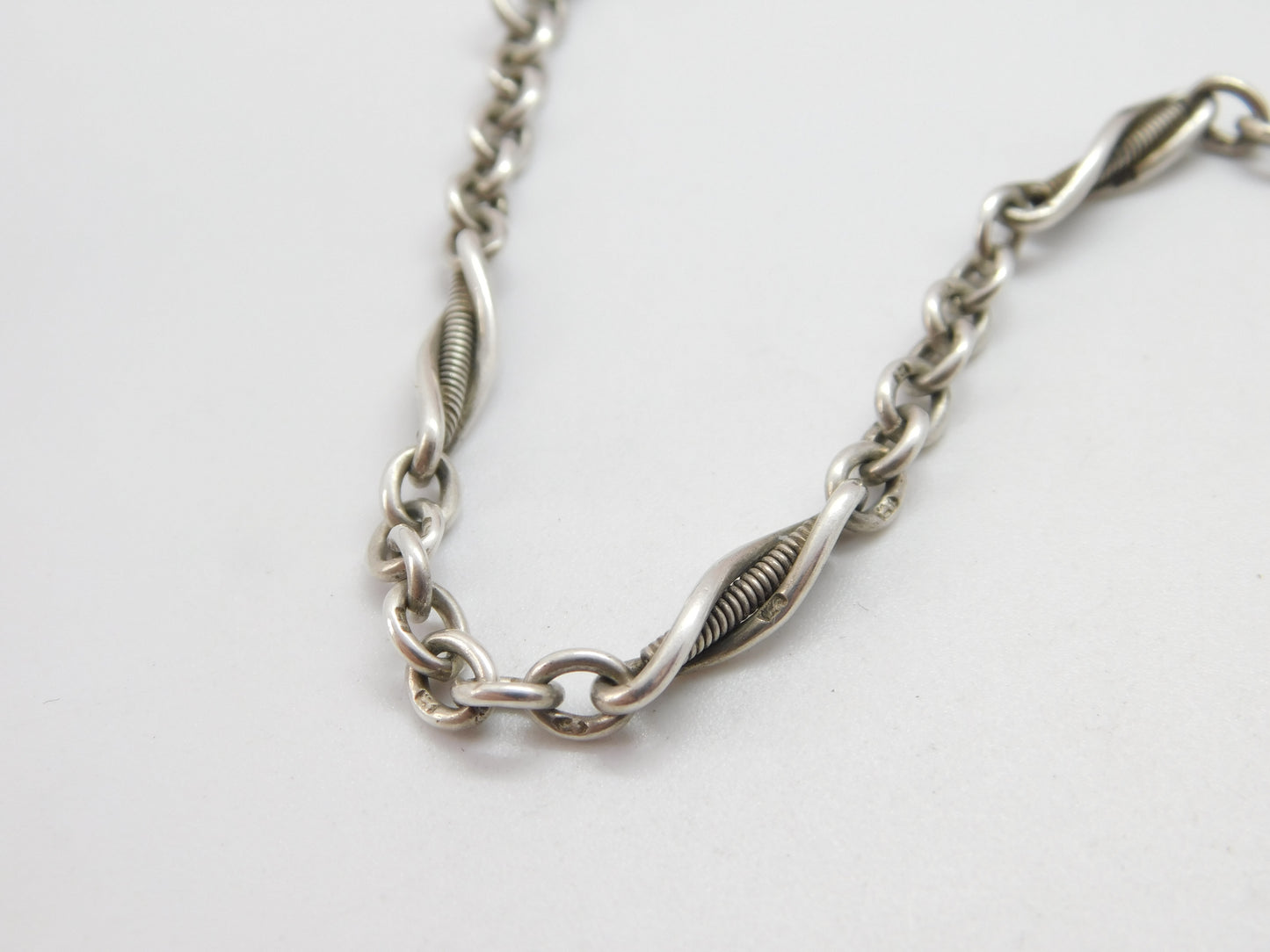 Victorian Sterling Silver Fancy Link Watch Chain with Fob 1870 London Antique