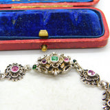 Austro Hungarian Emerald and Amethyst Paste Sterling Silver Bracelet Antique c1860