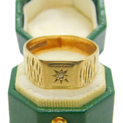 9ct Yellow Gold & Star Set Diamond Signet Ring Vintage 1970 Birmingham