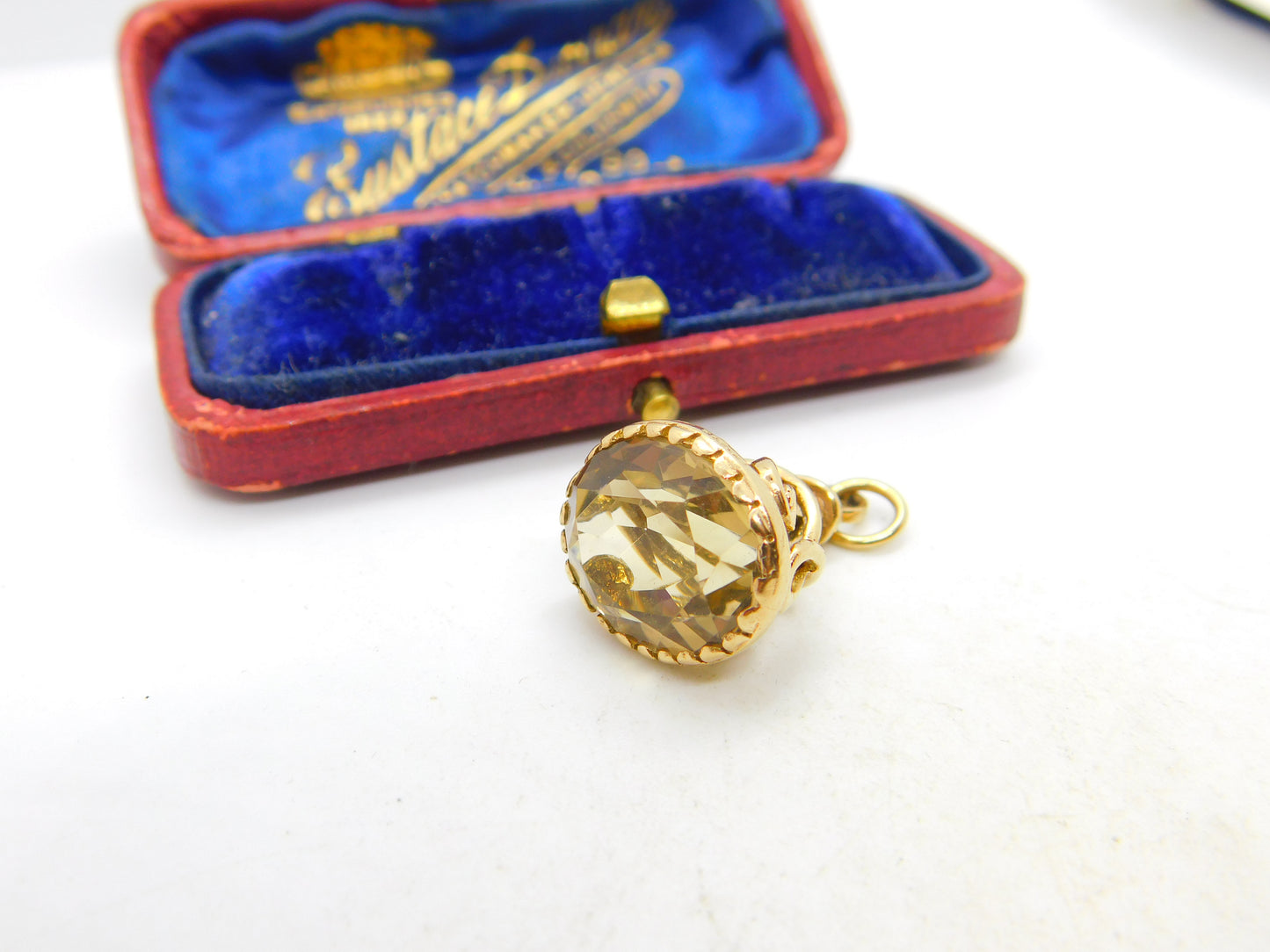 9ct Yellow Gold Faceted Citrine Set Fob Seal Pendant Vintage 1983 London