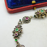 Austro Hungarian Emerald and Amethyst Paste Sterling Silver Bracelet Antique c1860