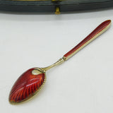 Boxed Set of Sterling Silver & Enamel Teaspoons Antique 1930 Birmingham Deco