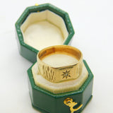 9ct Yellow Gold & Star Set Diamond Signet Ring Vintage 1970 Birmingham