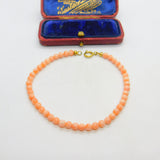9ct Yellow Gold Clasp & Beaded Pink Coral Bracelet Antique c1930 Art Deco