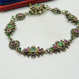 Austro Hungarian Emerald and Amethyst Paste Sterling Silver Bracelet Antique c1860