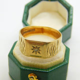 9ct Yellow Gold & Star Set Diamond Signet Ring Vintage 1970 Birmingham