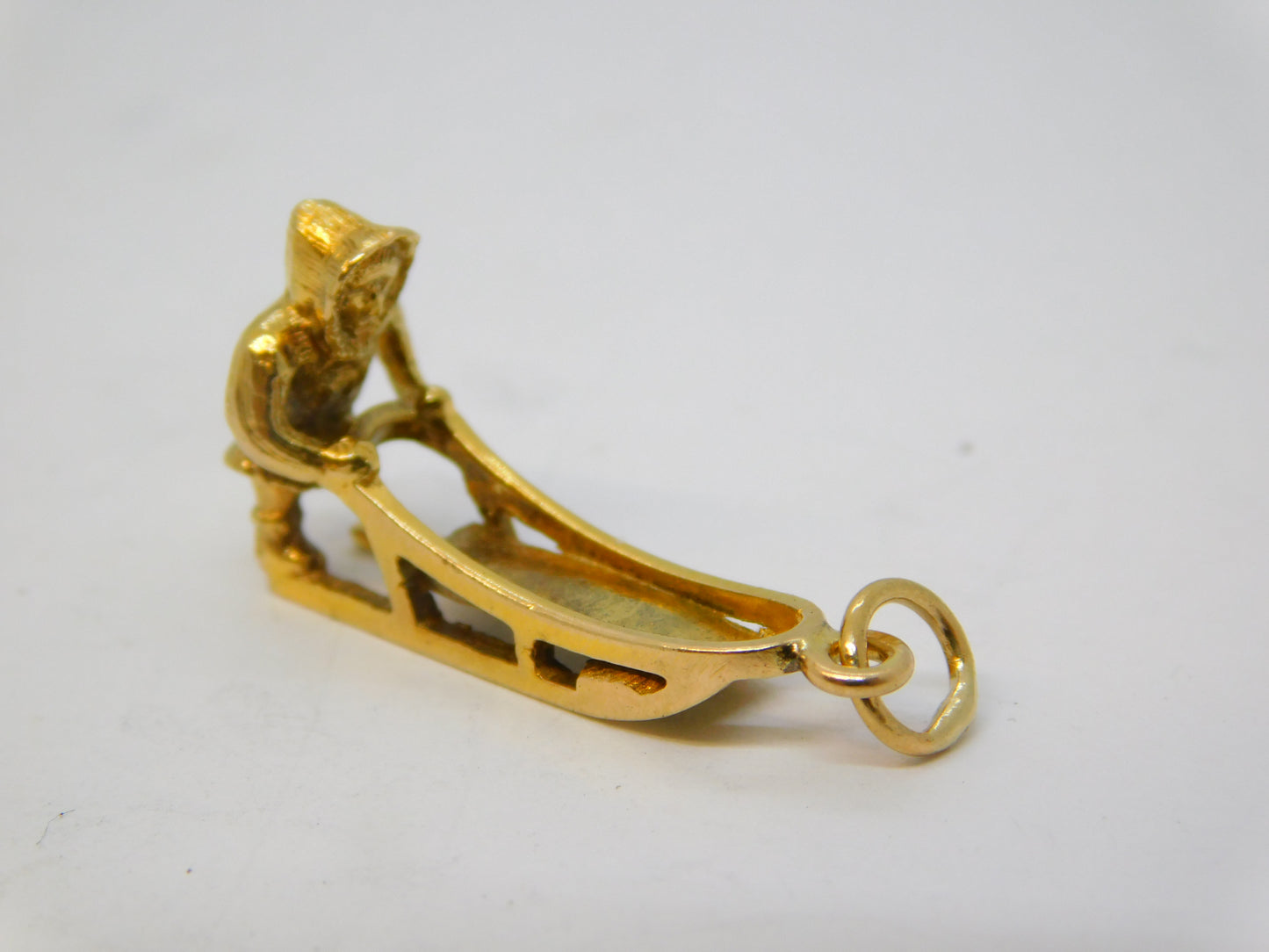 10ct Yellow Gold Eskimo Inuit with Dog Sled Charm Pendant Vintage c1970