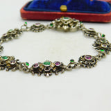 Austro Hungarian Emerald and Amethyst Paste Sterling Silver Bracelet Antique c1860