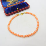 9ct Yellow Gold Clasp & Beaded Pink Coral Bracelet Antique c1930 Art Deco
