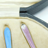 Boxed Set of Sterling Silver & Enamel Teaspoons Antique 1930 Birmingham Deco