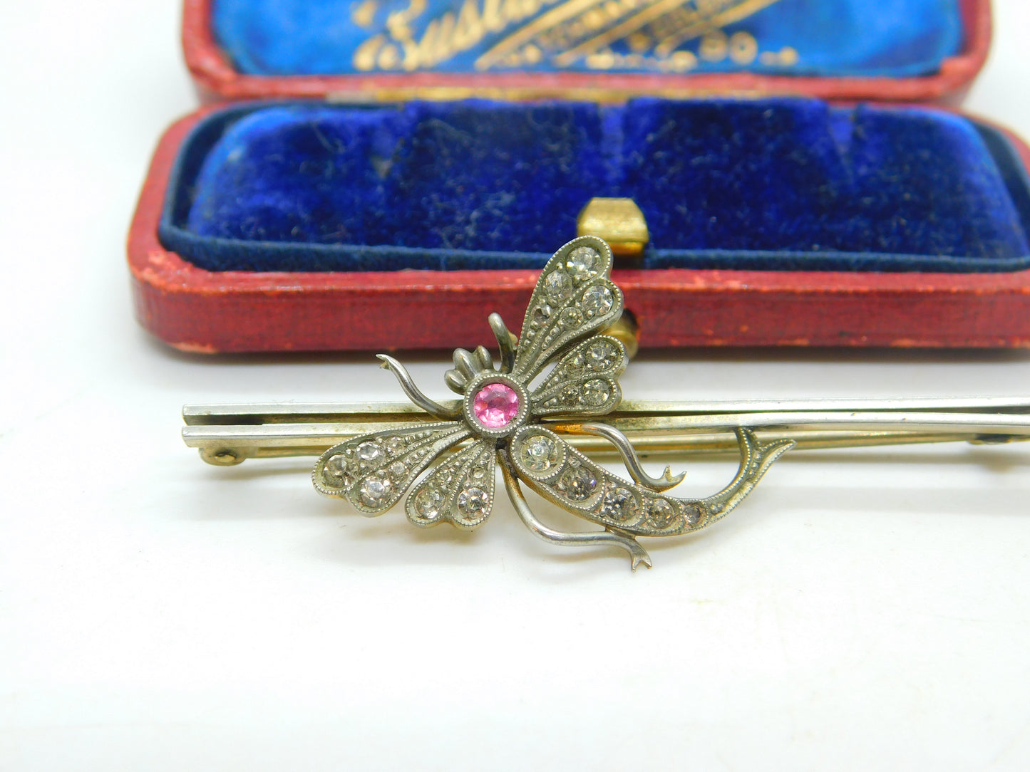 Parisian Sterling Silver Gilt & Paste True Deco Dragonfly Brooch Antique c1920