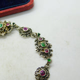 Austro Hungarian Emerald and Amethyst Paste Sterling Silver Bracelet Antique c1860