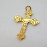 9ct Yellow Gold Floral Pattern Cross Pendant Antique c1920 Art Deco