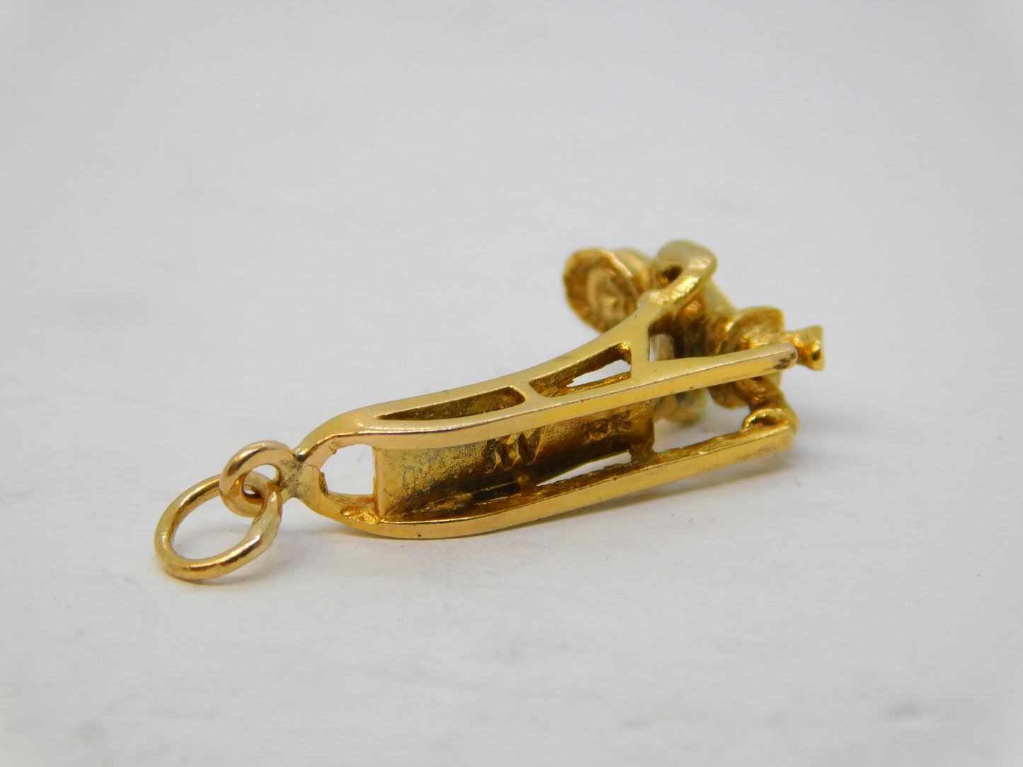 10ct Yellow Gold Eskimo Inuit with Dog Sled Charm Pendant Vintage c1970
