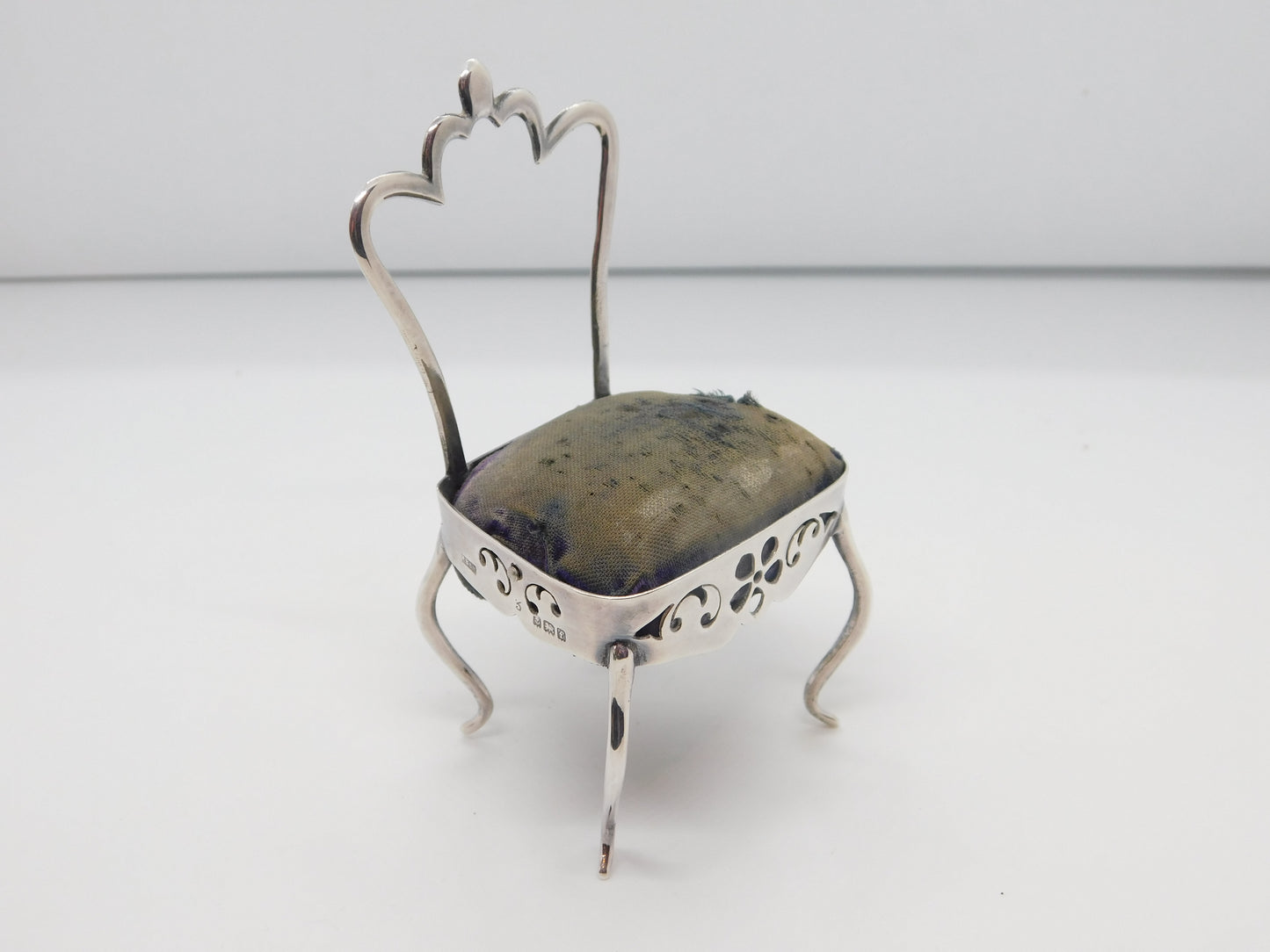 Edwardian Sterling Silver Dining Chair Novelty Pin Cushion Antique 1905