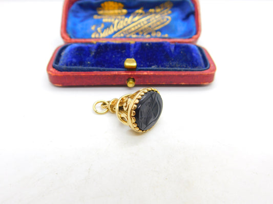 9ct Gold Carved Onyx Centurion Fob Seal Pendant Vintage 1983 London