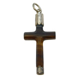 Victorian Sterling Silver Mounted Banded Agate Cross Pendant Antique c1880