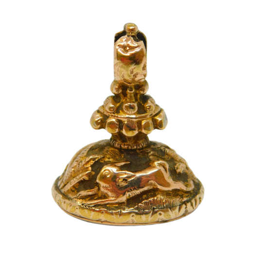 George III Gold Cased Carnelian Agate Intaglio Hunting Scene Fob Antique c1820