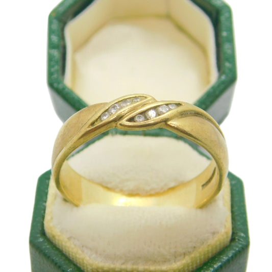 9ct Yellow Gold & Diamond Set Feather Form Dress Ring Vintage c1980