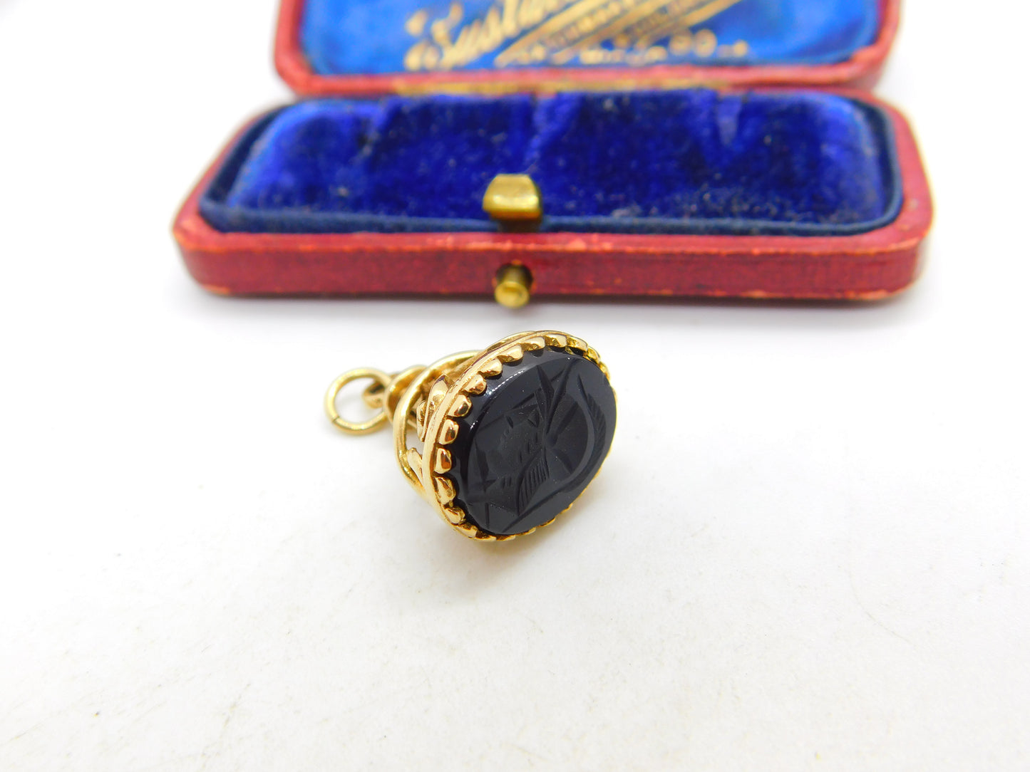 9ct Gold Carved Onyx Centurion Fob Seal Pendant Vintage 1983 London