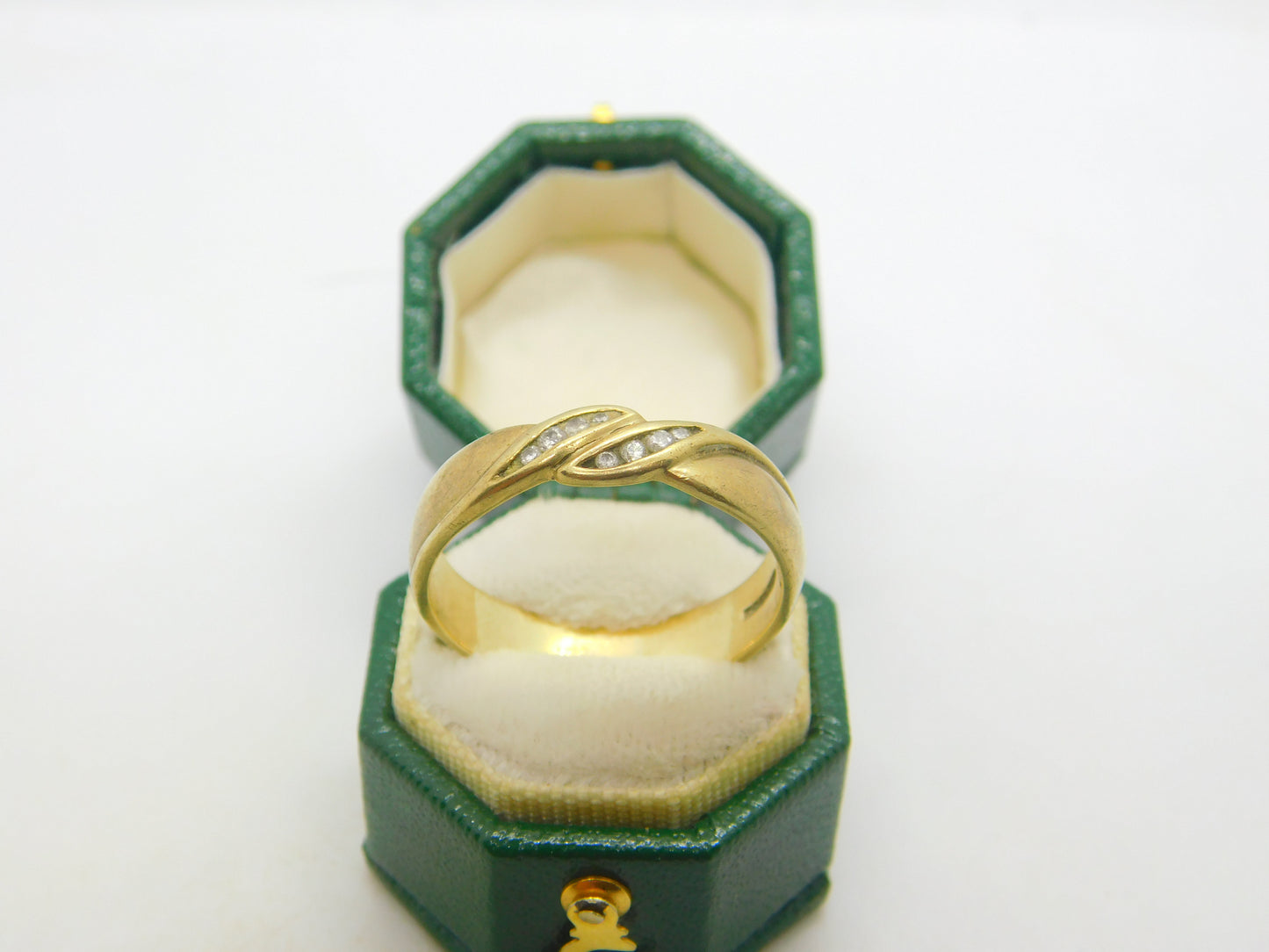 9ct Yellow Gold & Diamond Set Feather Form Dress Ring Vintage c1980
