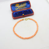 9ct Yellow Gold Clasp & Beaded Pink Coral Bracelet Antique c1930 Art Deco