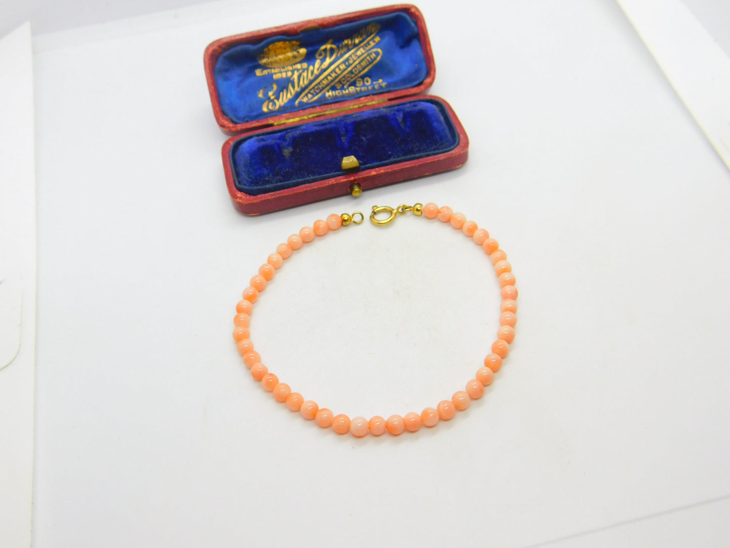 9ct Yellow Gold Clasp & Beaded Pink Coral Bracelet Antique c1930 Art Deco