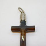 Victorian Sterling Silver Mounted Banded Agate Cross Pendant Antique c1880