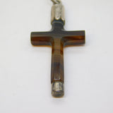 Victorian Sterling Silver Mounted Banded Agate Cross Pendant Antique c1880
