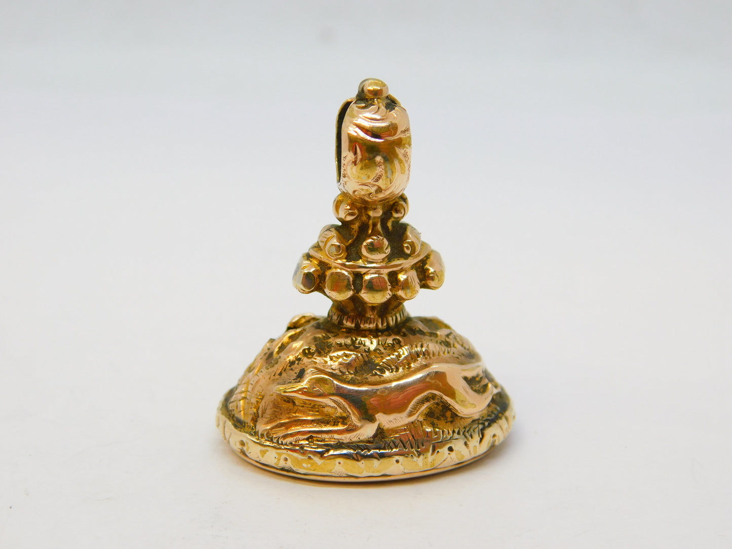 George III Gold Cased Carnelian Agate Intaglio Hunting Scene Fob Antique c1820