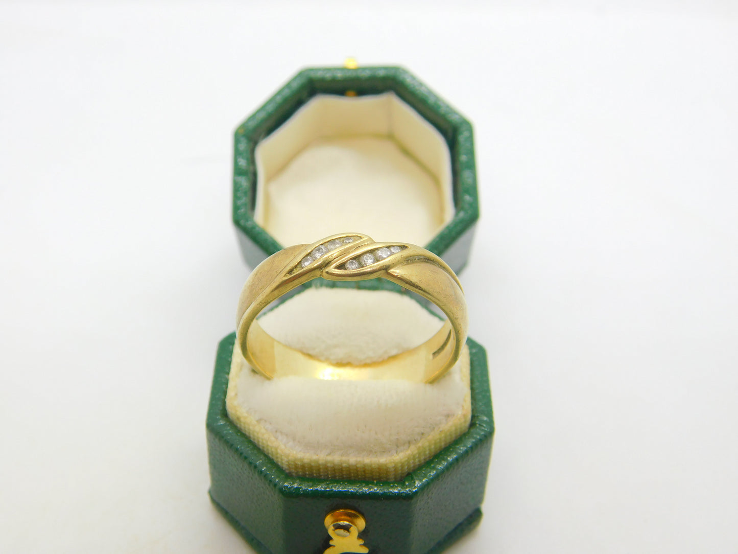 9ct Yellow Gold & Diamond Set Feather Form Dress Ring Vintage c1980