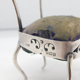 Edwardian Sterling Silver Dining Chair Novelty Pin Cushion Antique 1905