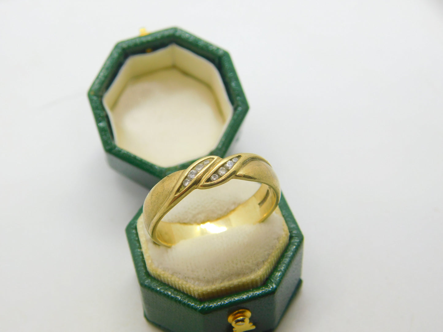 9ct Yellow Gold & Diamond Set Feather Form Dress Ring Vintage c1980