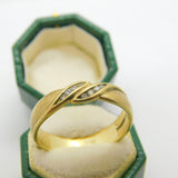 9ct Yellow Gold & Diamond Set Feather Form Dress Ring Vintage c1980