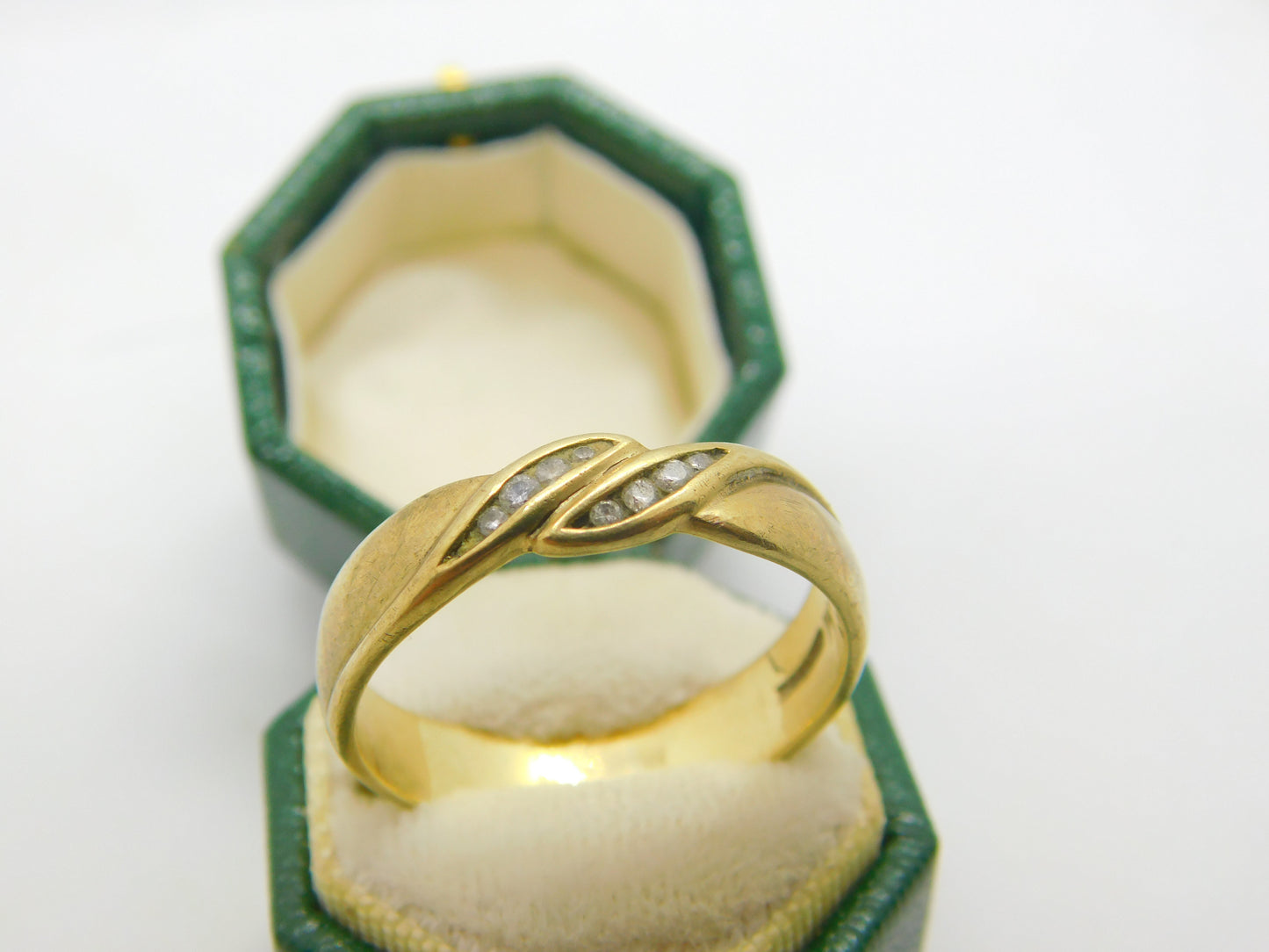 9ct Yellow Gold & Diamond Set Feather Form Dress Ring Vintage c1980