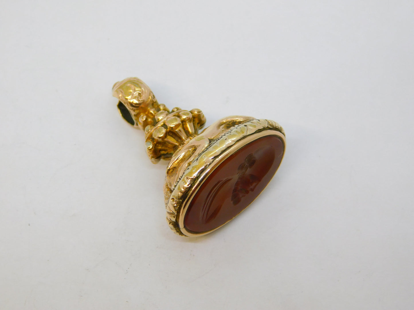 George III Gold Cased Carnelian Agate Intaglio Hunting Scene Fob Antique c1820