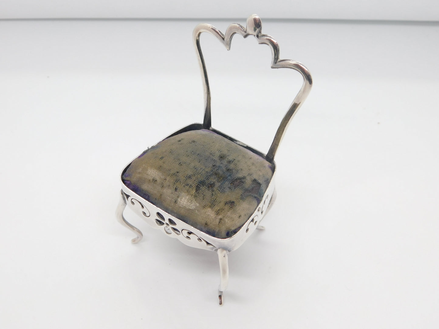 Edwardian Sterling Silver Dining Chair Novelty Pin Cushion Antique 1905