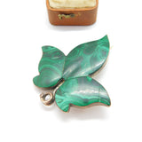 Victorian Scottish Sterling Silver Malachite Leaf Brooch Pin c1860 Antique