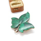 Victorian Scottish Sterling Silver Malachite Leaf Brooch Pin c1860 Antique