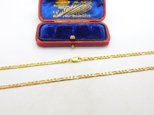 Italian 9ct Yellow Gold Figaro Link Chain Necklace 24" Length Vintage c1970